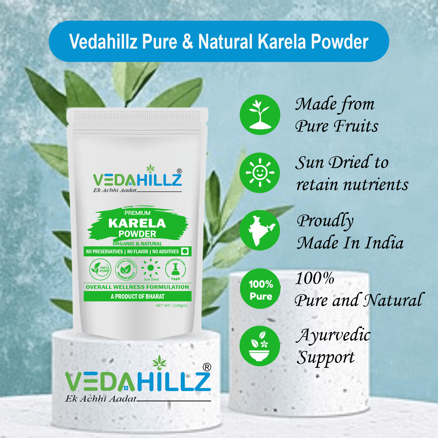 Vedahillz Premium Karela Powder Made from Sun-Dried Natural Karela Fruits